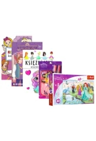 Pakiet Księżniczki: Koloruję księżniczki, Księżniczki. Bal na sto par, Księżniczki. Kolorowanka, Puzzle 60 el. Poznaj Księżniczki, Zestaw kosmetyków Disney Princess