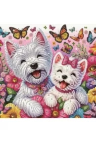 Diamentowa mozaika - Obraz na ramie Pieski i motyle 2000642