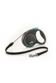 Black Design, Smycz automatyczna dla psa, czarno/jasnoniebieska, M, 5m, linka