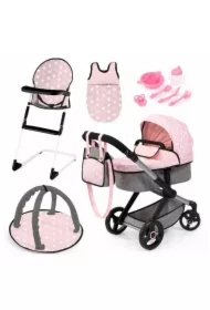 Zdjęcia - Lalka Bayer Wózek dla lalek różowo-szary z akcesoriami XEO 