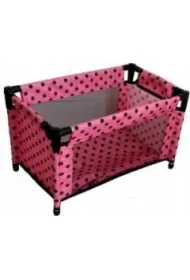 Łóżeczko-kojec dla lalek różowy w czarne groszki