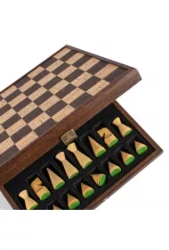 Czarny naturalny korkowy szachownica 40cm w drewnianym pudełku z naturalnymi i brązowymi figurkami szachowymi