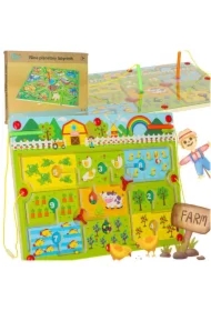 Gra labirynt magnetyczna planszowa drewniana do podróży farma 2 graczy