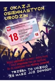 Karnet Party naklejany B6 + koperta Urodziny 18