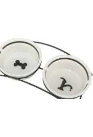 Zestaw misek ceramicznych na stojaku Eat on Feet, o 20 cm biało czarne