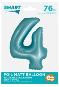 Balon foliowy Smart cyfra 4 niebieski matowy 76cm