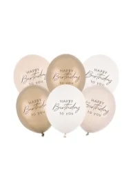 Balony Happy Birthday mix beżowy 30cm