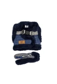 Zestaw, szelki+Smycz dla psa, granatowy, poliester/bawełna, rozmiar M, ocieplane