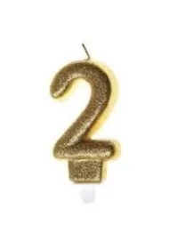 Świeczka urodzinowa 2 złoty brokat