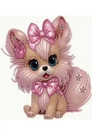 Diamentowa mozaika - Obraz na ramie Pies z kokardą 2000636