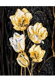 Malowanie po numerach + złota farba - Złote płatki