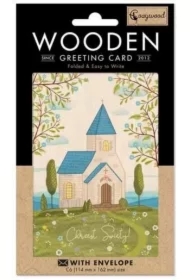 Karnet drewniany C6 + koperta Chrzest Kościół