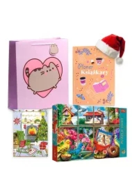 Pakiet Planer Książkary 2, Torebka z sercem duża, Puzzle 1000 el. Świat ptaków, Kartka B6 Boże Narodzenie Kominek