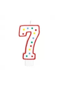 Świeczka urodzinowa cyferka 7 biała w kropki