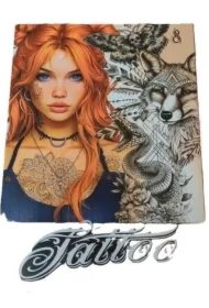 Kolorowanka A4 pionowa 8 obrazków Tattoo pomarańcz