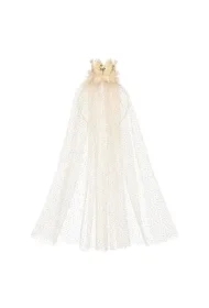 Opaska tiara z tiulowym welonem i złotą mini-koroną Chava