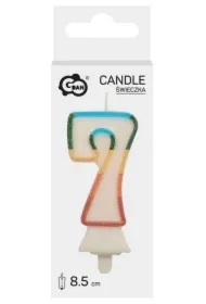 Świeczka cyfra 7 tęczowa 8,5cm