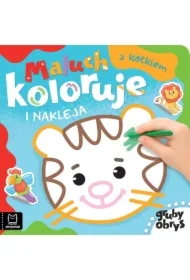 Maluch koloruje i nakleja z kotkiem. Gruby obrys
