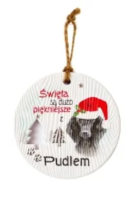 Zawieszka ceramiczna Boże Narodzenie Pudel