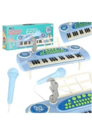 Keyboard dla dzieci pianinko interaktywne organki 37 klawiszy mikrofon statyw niebieski
