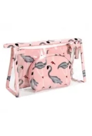 Kosmetyczka damska 3w1 Flamingi - różowa