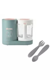 Babycook Neo Eucalyptus Wielofunkcyjne urządzenie do przygotowywania posiłków + EZPZ Komplet silikonowych sztućców Mini Utensils Zestaw