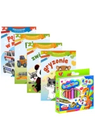 Pakiet dla przedszkolaka. Maluszkowe malowanie: Pojazdy w mieście, Pojazdy na wsi, Zwierzaki, Gryzonie + Kredki Bambino