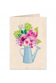 Karnet drewniany C6 + koperta Kwiaty w konewce