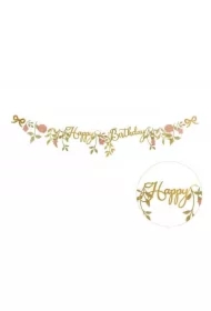 Baner Happy Birthday kwiaty różowo złote 1.3m