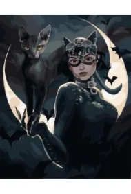 Malowanie po numerach czarne płótno - Kocia...