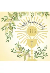 Karnet Swarovski kwadrat CL105 Komunia IHS Kielich