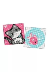 Diamentowa mozaika na magnesie 9x9 cm kids Ryba i Kotek