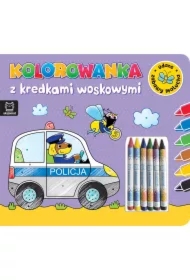 Kolorowanka z kredkami woskowymi. Udane zabawy malucha. Książeczka fioletowa