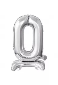 Balon foliowy mini cyfra 0 na stojaku srebrna