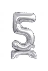 Balon foliowy mini cyfra 5 na stojaku srebrna