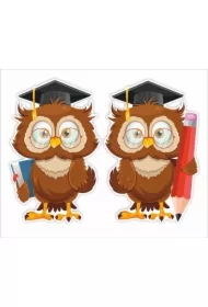 Dekoracje okienne szkoła - Sowy w biretach