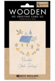 Karnet drewniany C6 + koperta Chrzest Gołąb