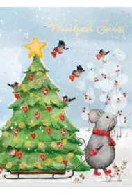 Kartka B6 Boże Narodzenie Choinka na sankach