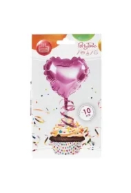 Balon foliowy na patyczku serce różowy