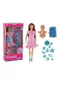 Lalka w ciąży różowa sukienka z akcesoriami