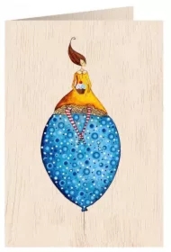 Karnet drewniany C6 + koperta Kobieta na balonie