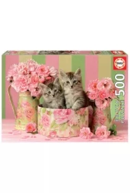Puzzle 500 el. Kocięta i róże