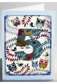 Karnet PM795 wycinany + koperta Urodziny 5 sowy