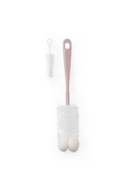 Szczotka do butelek i smoczków z gąbką i mini szczoteczką różowa