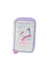 Piórnik puffy z wyposażeniem fiolet