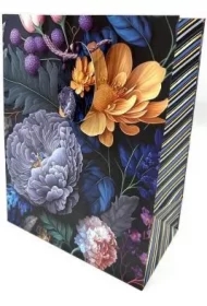 Torebka ozdobna matowa 18x23x10cm ciemne kwiaty