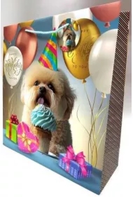 Torebka ozdobna matowa 35x37x12cm urodziny pies