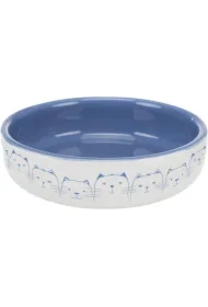 Miska dla kotów ras krótkopyskich, ceramiczna, o 15 cm, jasnoniebieski/biały