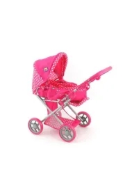 Wózek dla lalek głęboki różowy w białe kropki