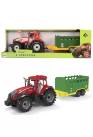 Traktor z zieloną przyczepą